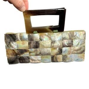 Shiraleah Vintage 90s Abalone Shell Tiled Square Satin Mini Mad Bag Clutch